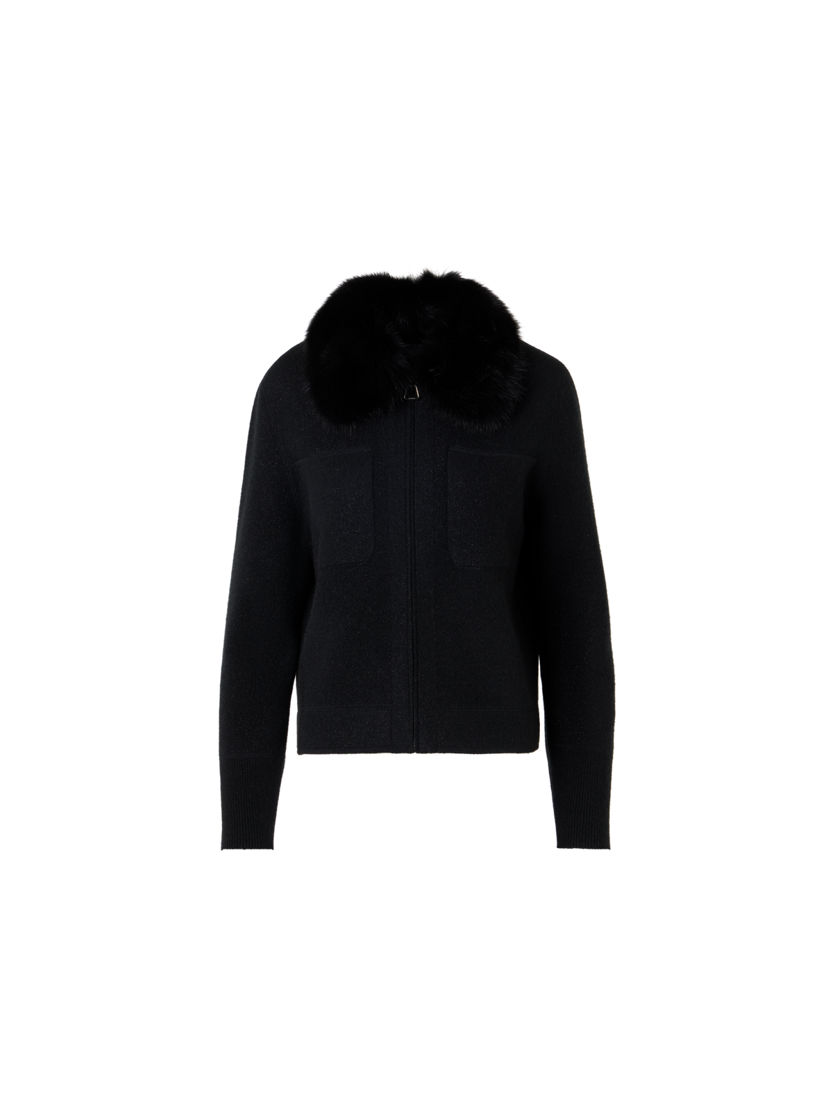 Designer Short Cashmere Lamé Cardigan with Detachable Sable Collar - black