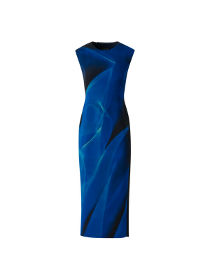 Designer Wool Shift Dress in Alyson's Cyanotype Print - blue - multicolor