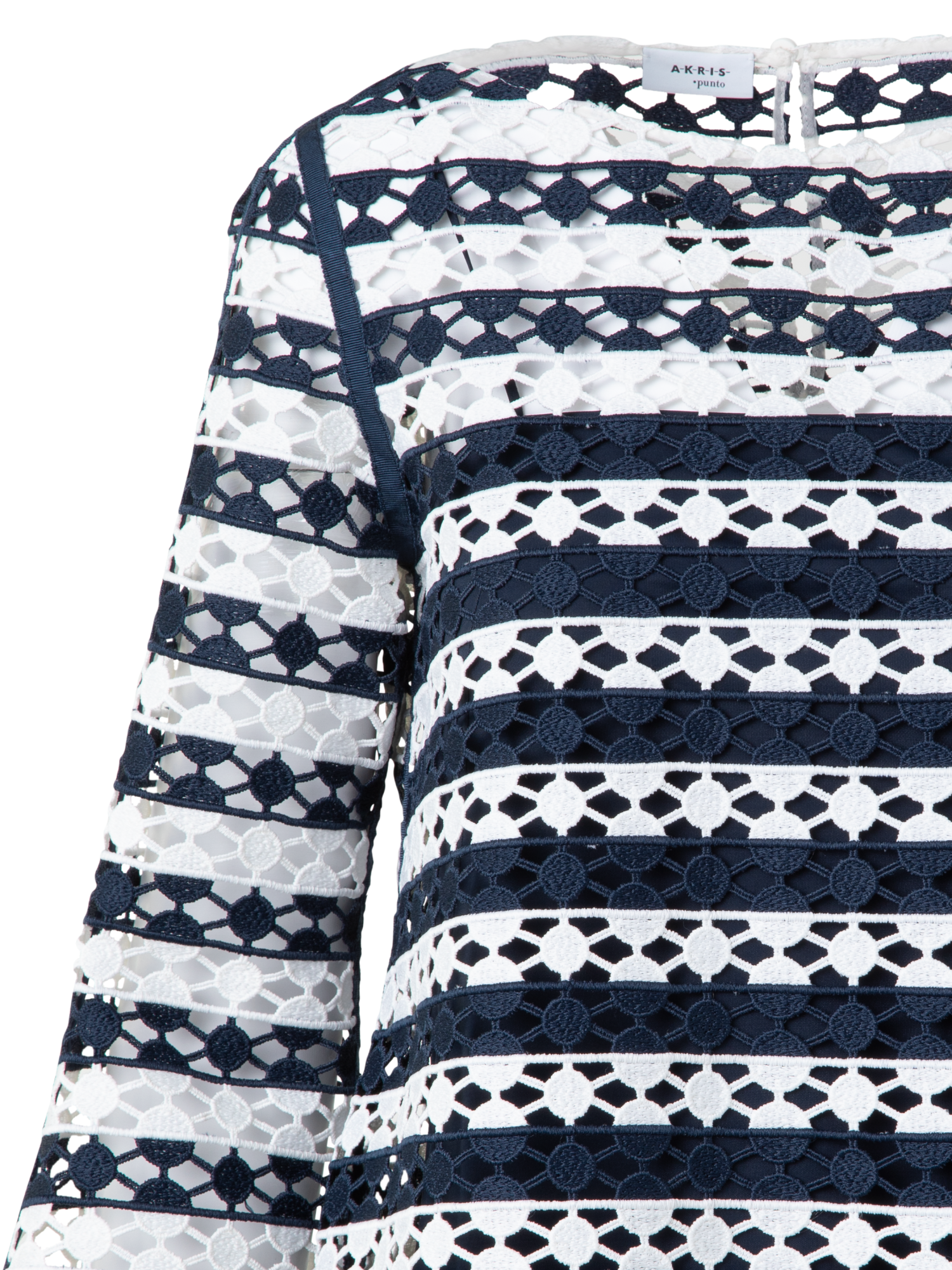 Designer Top in Stripe Embroidery - navy - multicolor - ecru - white