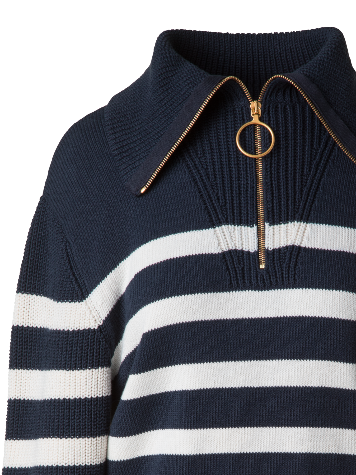 Designer Striped Marine Style Sweater with Sailor Collar - navy - blue - multicolor