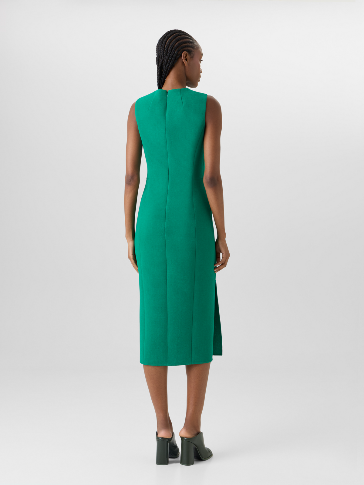 Designer Sleeveless Wool-Crêpe Double-Face Sheath Dress - green #editorial