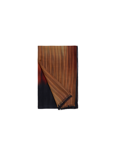 Designer Cashmere Scarf in Fuego Negro Print - multicolor - black - brown