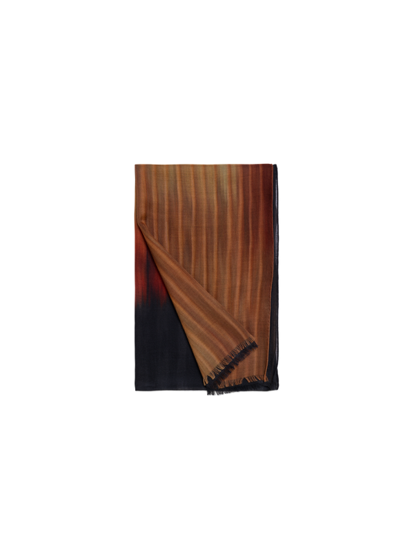 Designer Cashmere Scarf in Fuego Negro Print - multicolor - black - brown