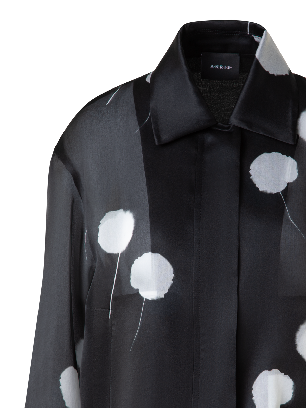 Designer Bomber Jacket in Silk with Dandelion Print - black - multicolor