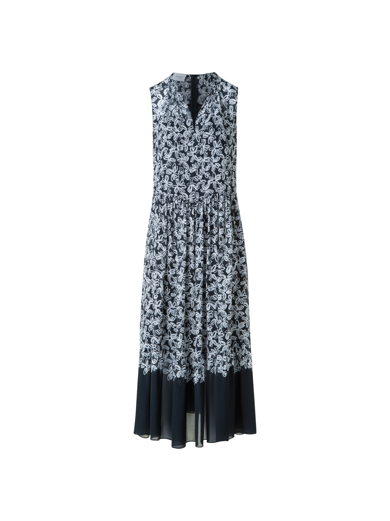 Designer Sleeveless Midi Dress with Flower Print - black - neutral - multicolor