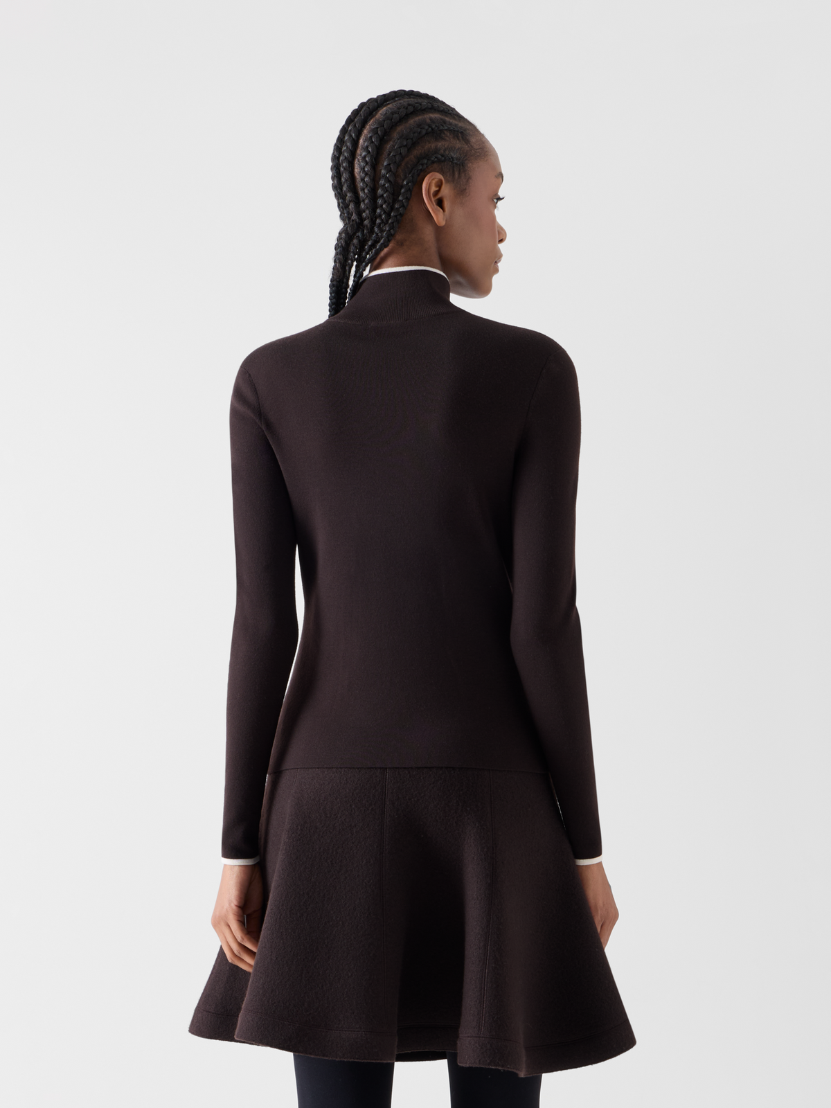 Designer Zipped Cardigan with Contrast Piping - brown 