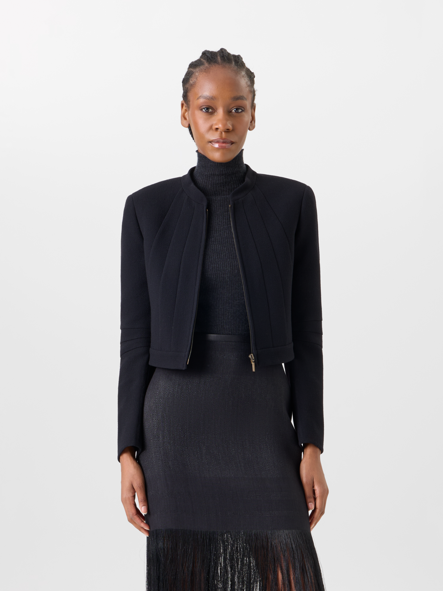 Designer Short Fitted Wool Crêpe Double-Face Jacket - black 