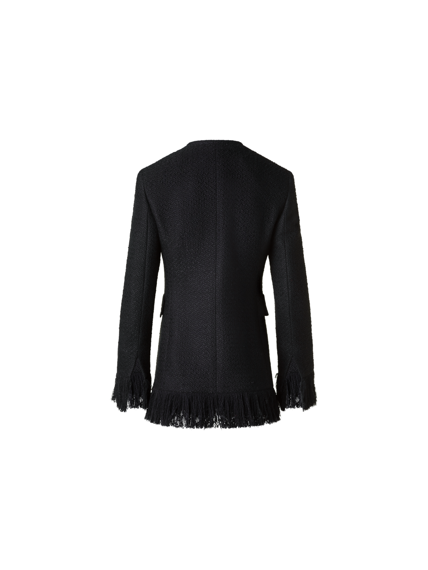 Designer Double-Breasted Illusion Jacket with Fringes - black - neutral