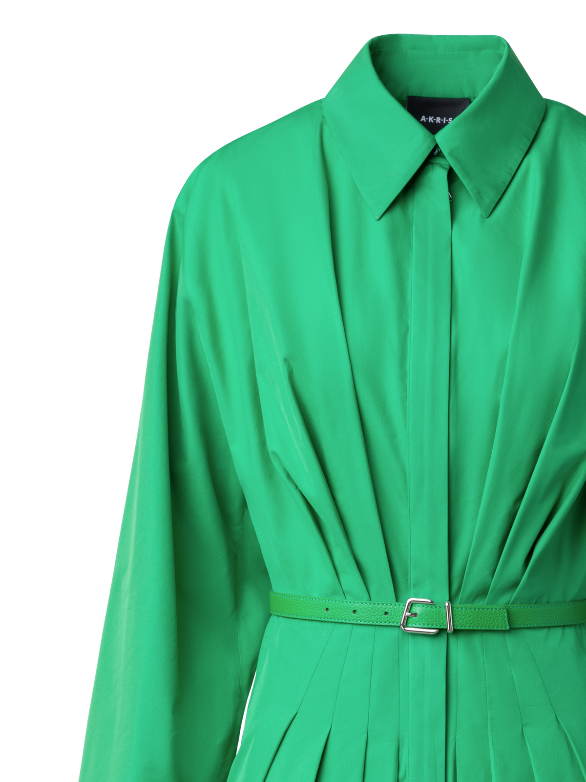 Designer Pleated Cotton Shirt Dress - green