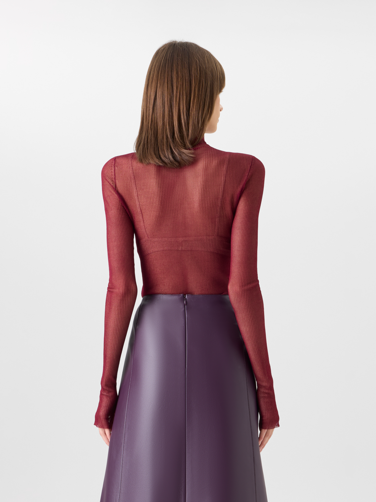 Designer Transparent Silk Fine Rib Sweater with Thumb Holes - red #editorial
