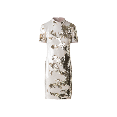 Dual Sequined Sheath Dress with Short Sleeves