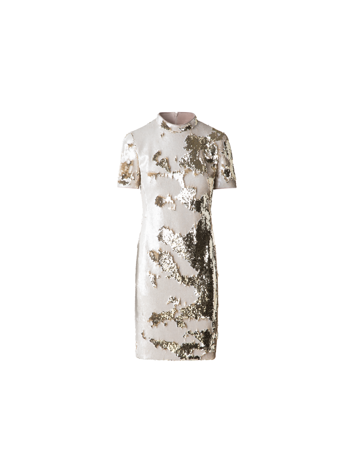 Designer Dual Sequined Sheath Dress with Short Sleeves - multicolor - beige - gold