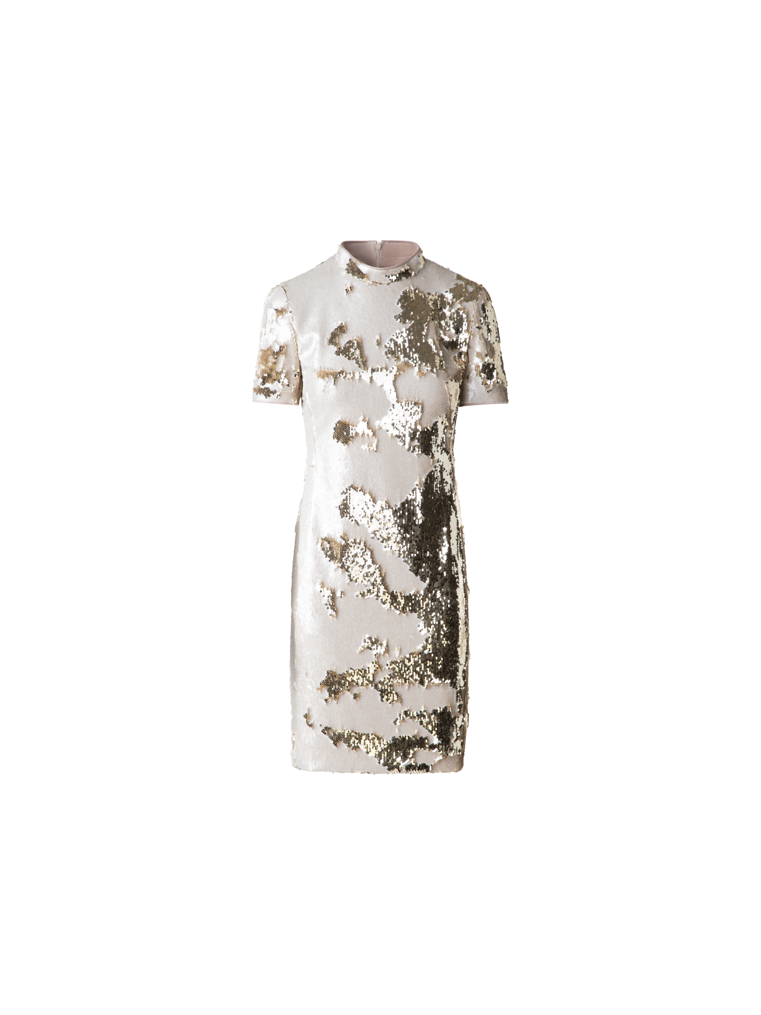 Designer Dual Sequined Sheath Dress with Short Sleeves - multicolor - beige - gold