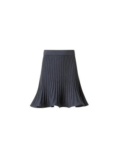 Designer Flared Merino Wool Rib Knit Mini Skirt - neutral - grey