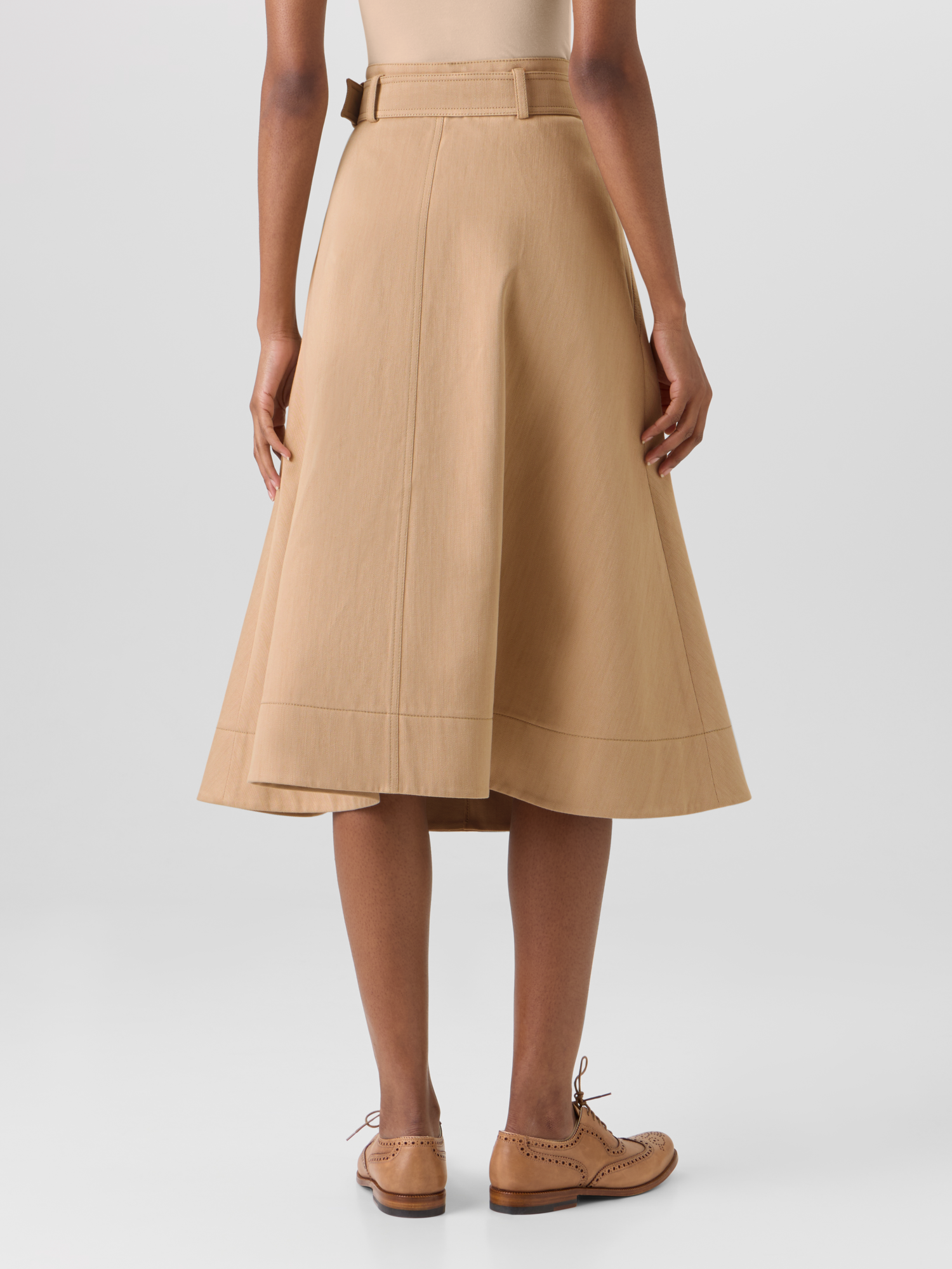 Designer Stretch-Cotton Denim Midi Skirt - beige 