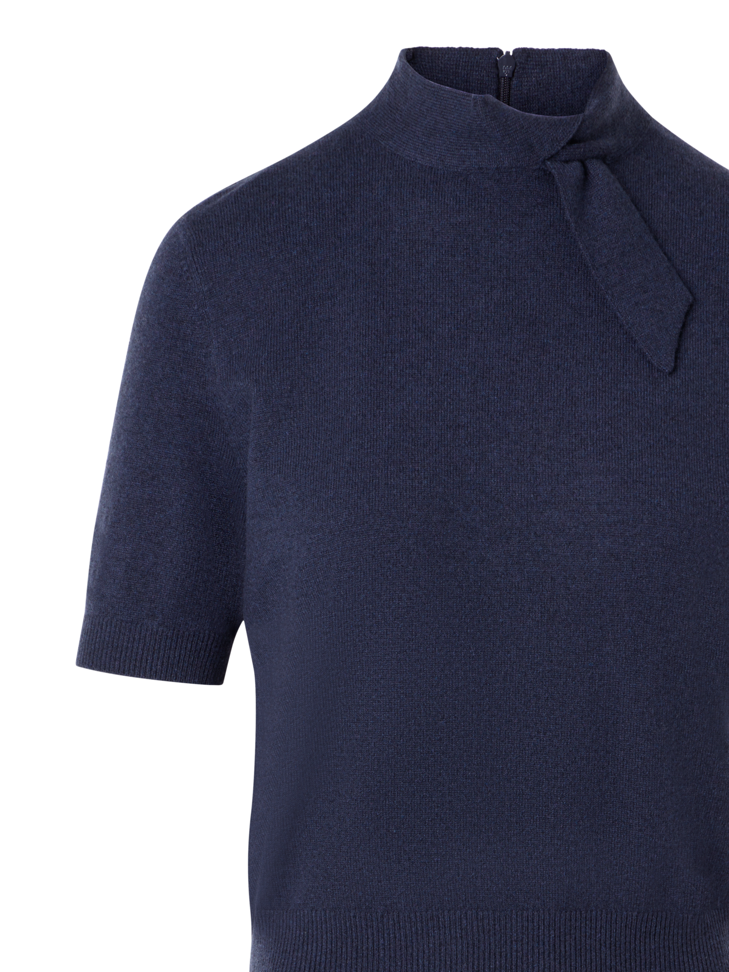 Designer Short Sleeve Cashmere Sweater with Knot Detail - navy