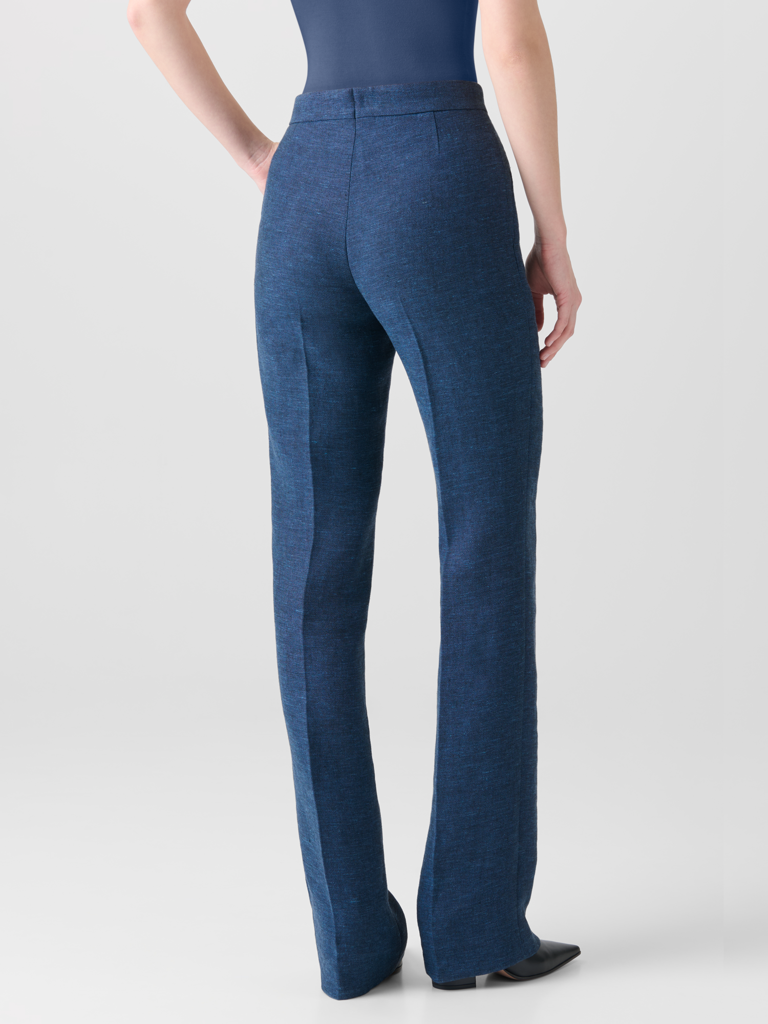 Designer Straight Linen Double-Face Pants - blue