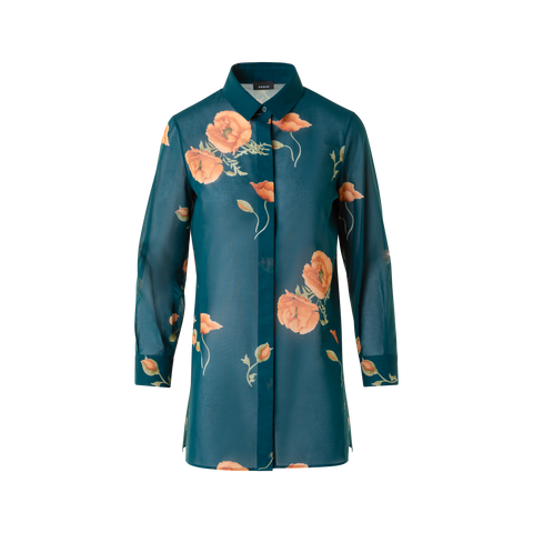 Cotton Tunic Blouse with Anemone Print