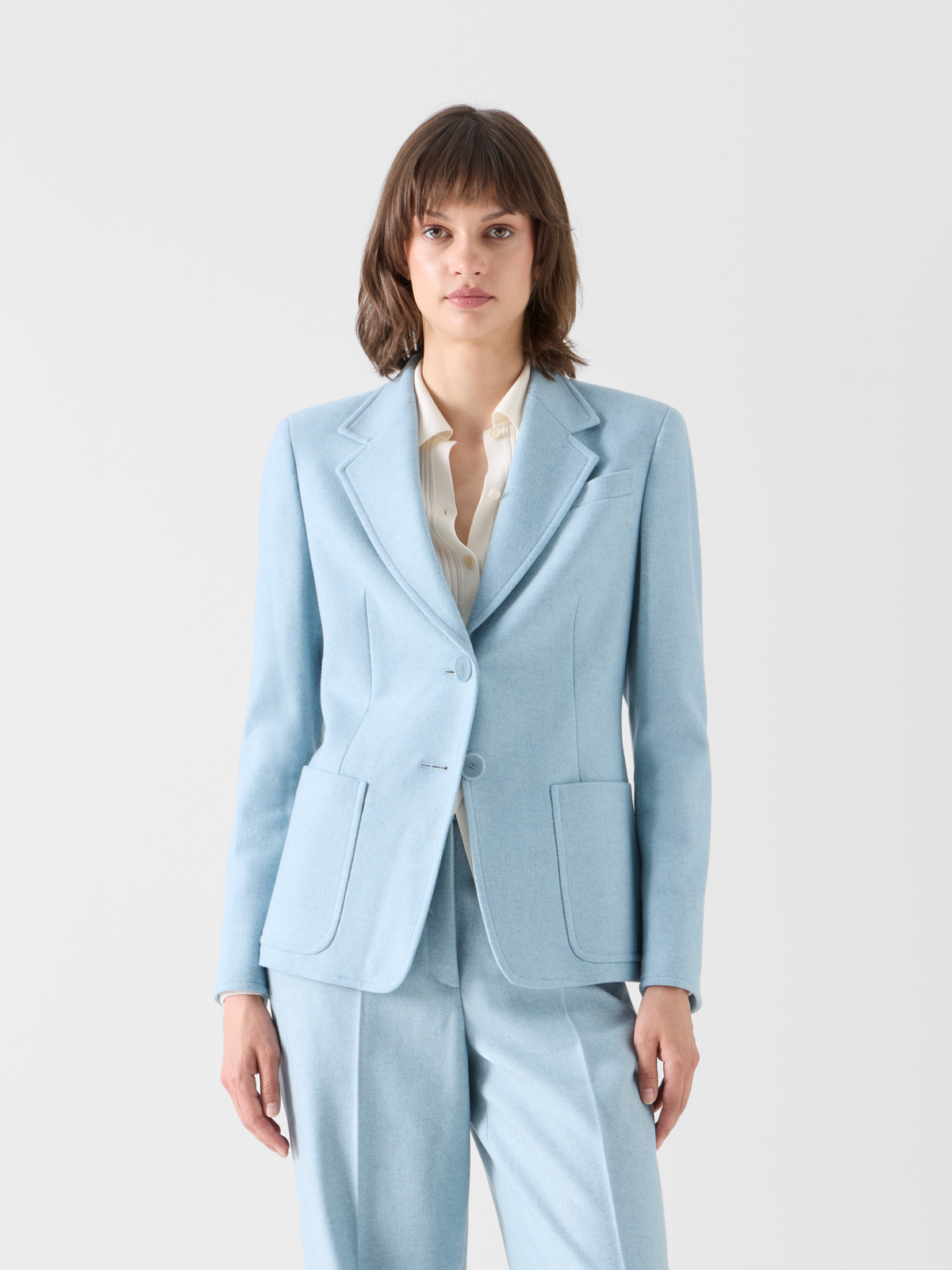 Designer Tailored Wool Flannel Jacket - blue 