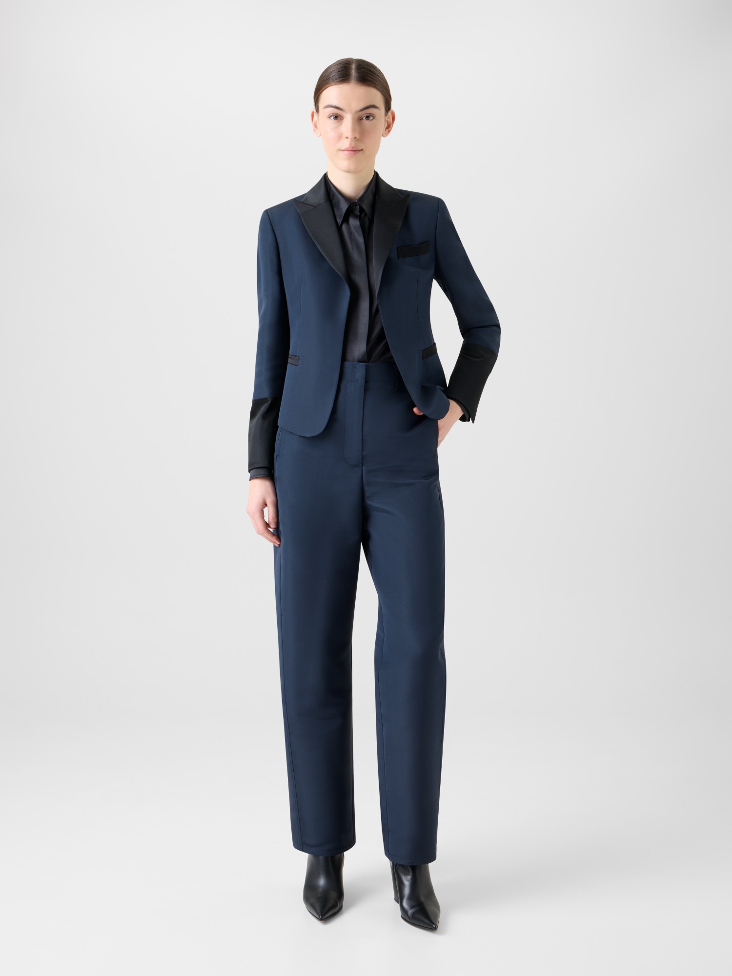 Designer Bi-Color Peak Lapel Ottoman Silk Jacket - neutral - navy - blue - multicolor 