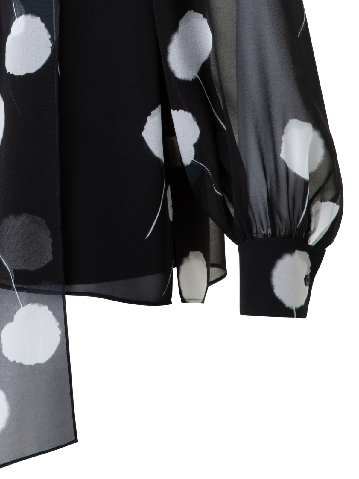 Designer Bow Tie Blouse in Silk with Dandelion Print  - black - multicolor