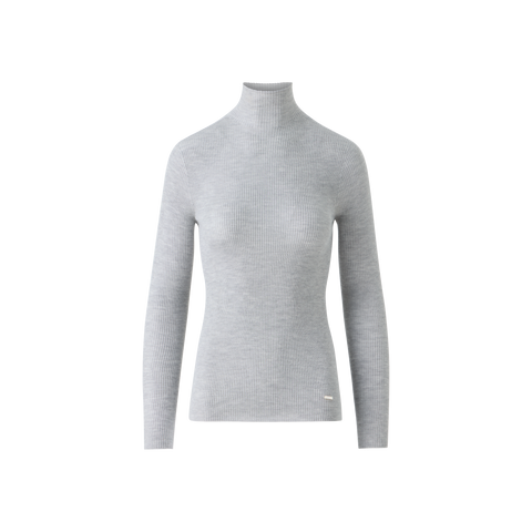 Fine Rib Cashmere Silk Mock Neck Pullover