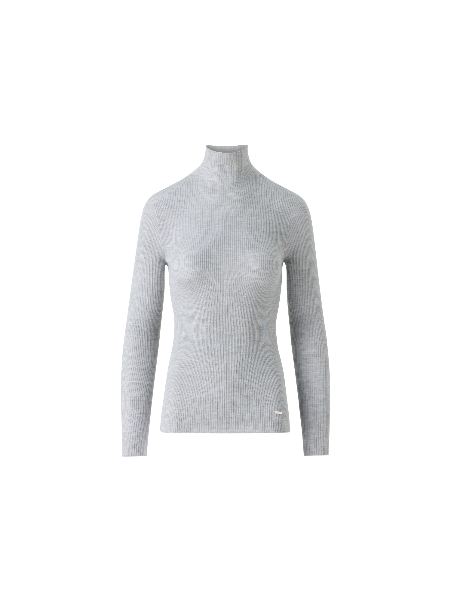 Designer Fine Rib Cashmere Silk Mock Neck Pullover - grey - neutral