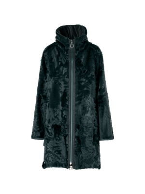 Designer Shearling Parka Reversible to Silk - green