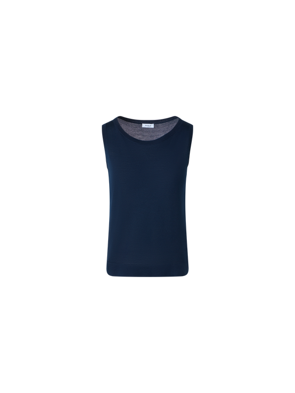 Designer Boat Neck Lightweight Merino Wool Knit Top - navy - blue