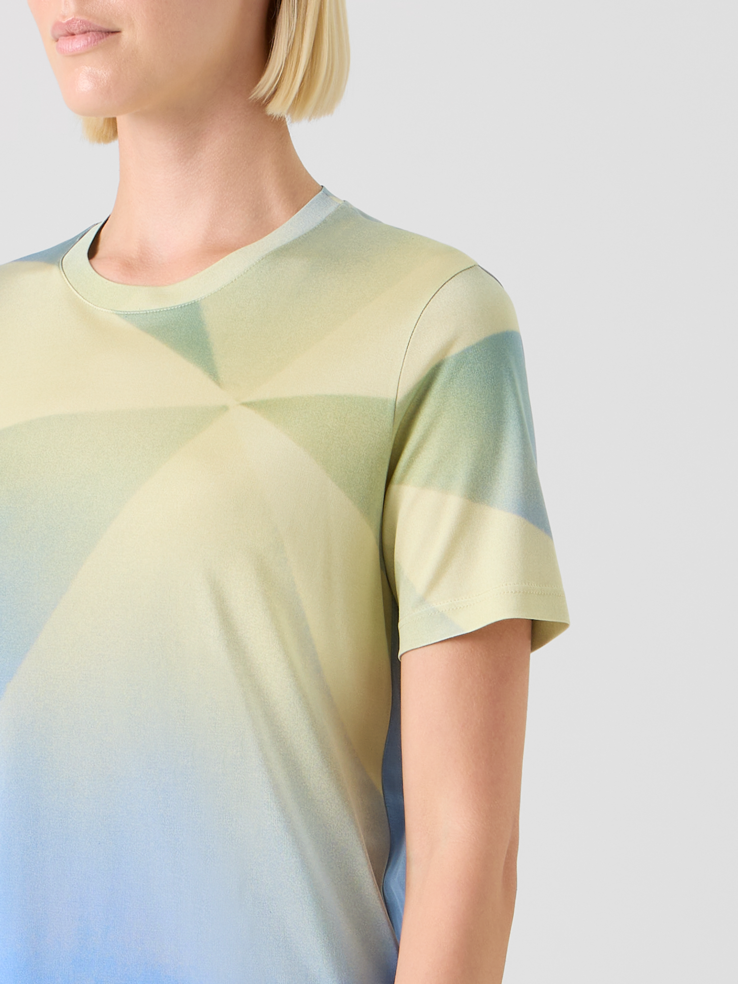 Designer Sunbeam Print Silk Jersey T-Shirt - blue - multicolor - yellow 
