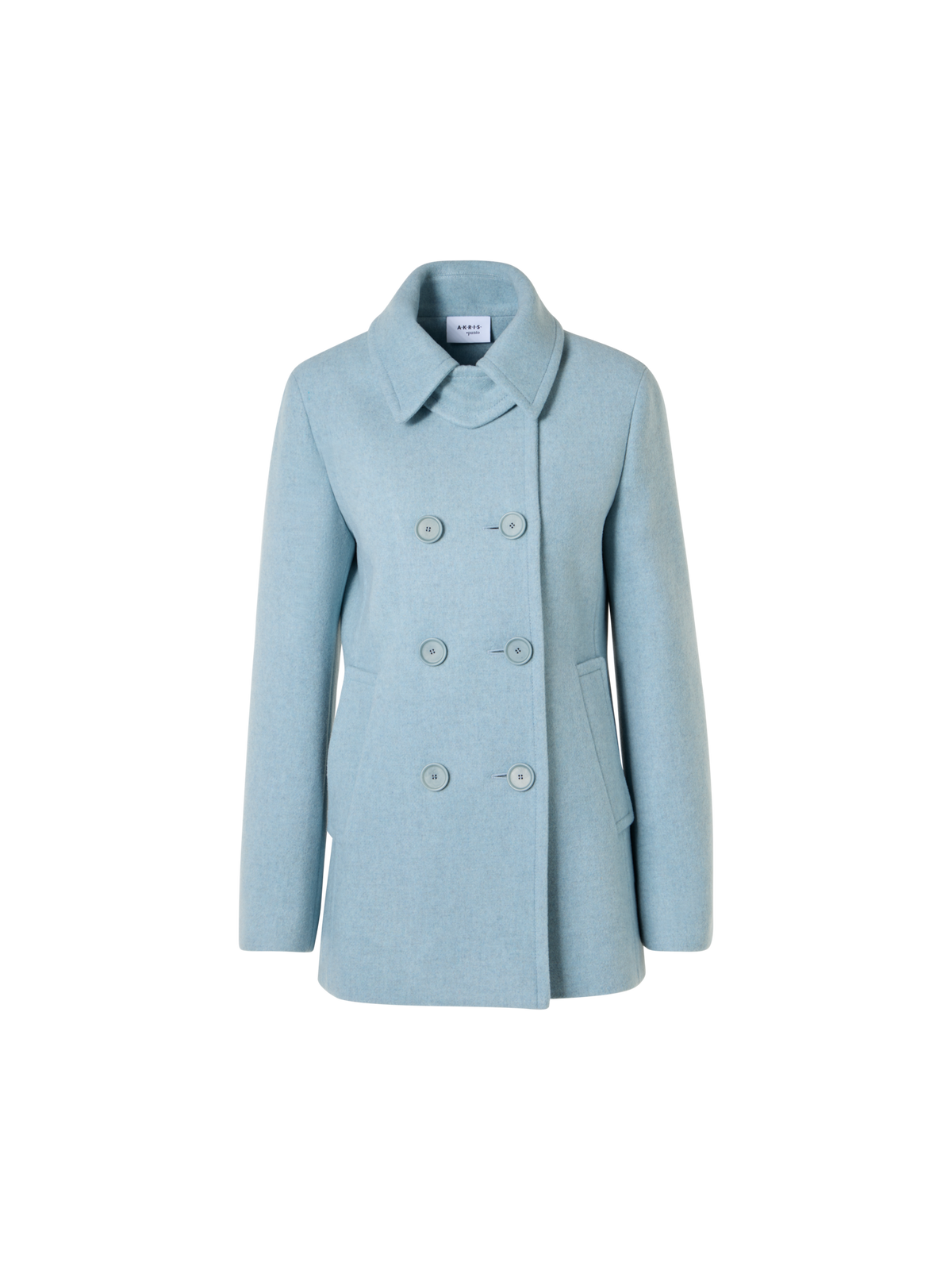 Designer Double-Breasted Peacoat in Felted Wool - blue