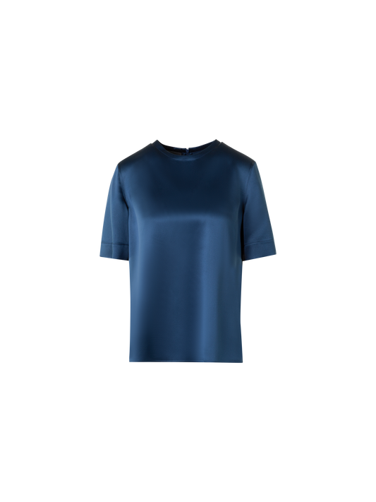 Designer T-Shirt Blouse in Silk Satin - neutral - navy - blue