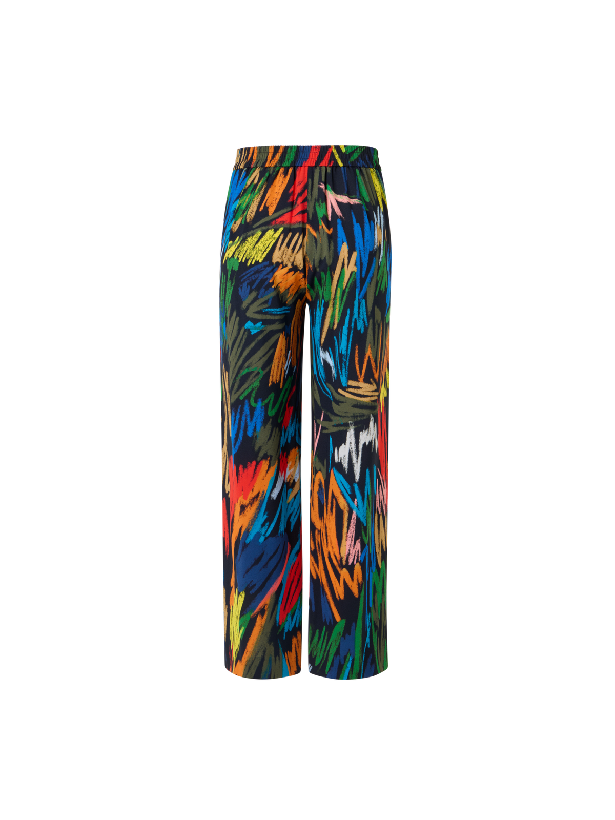 Designer Marlon Elastic Waist Scribble Print Cropped Pants - black - multicolor
