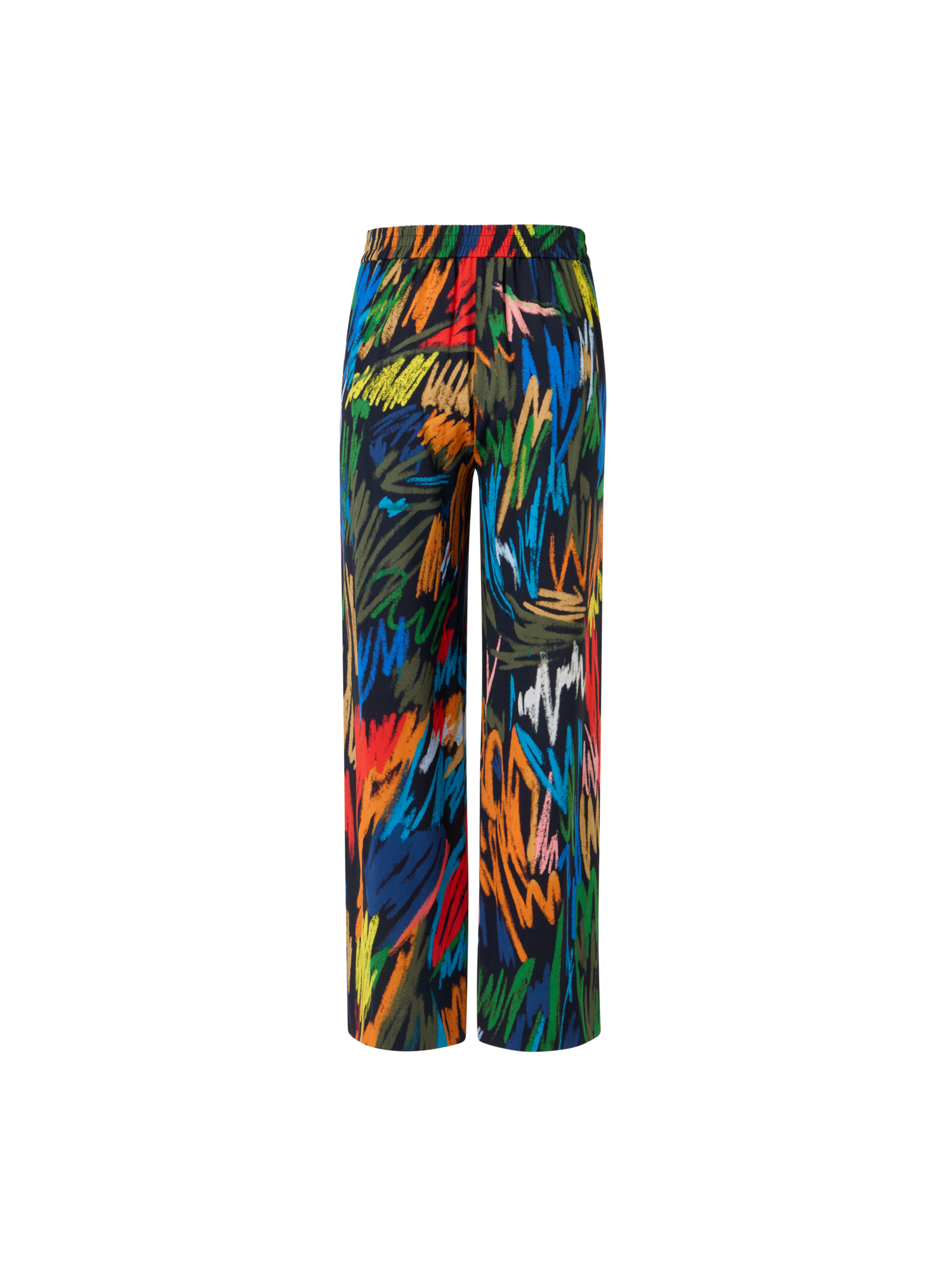 Designer Marlon Elastic Waist Scribble Print Cropped Pants - black - multicolor