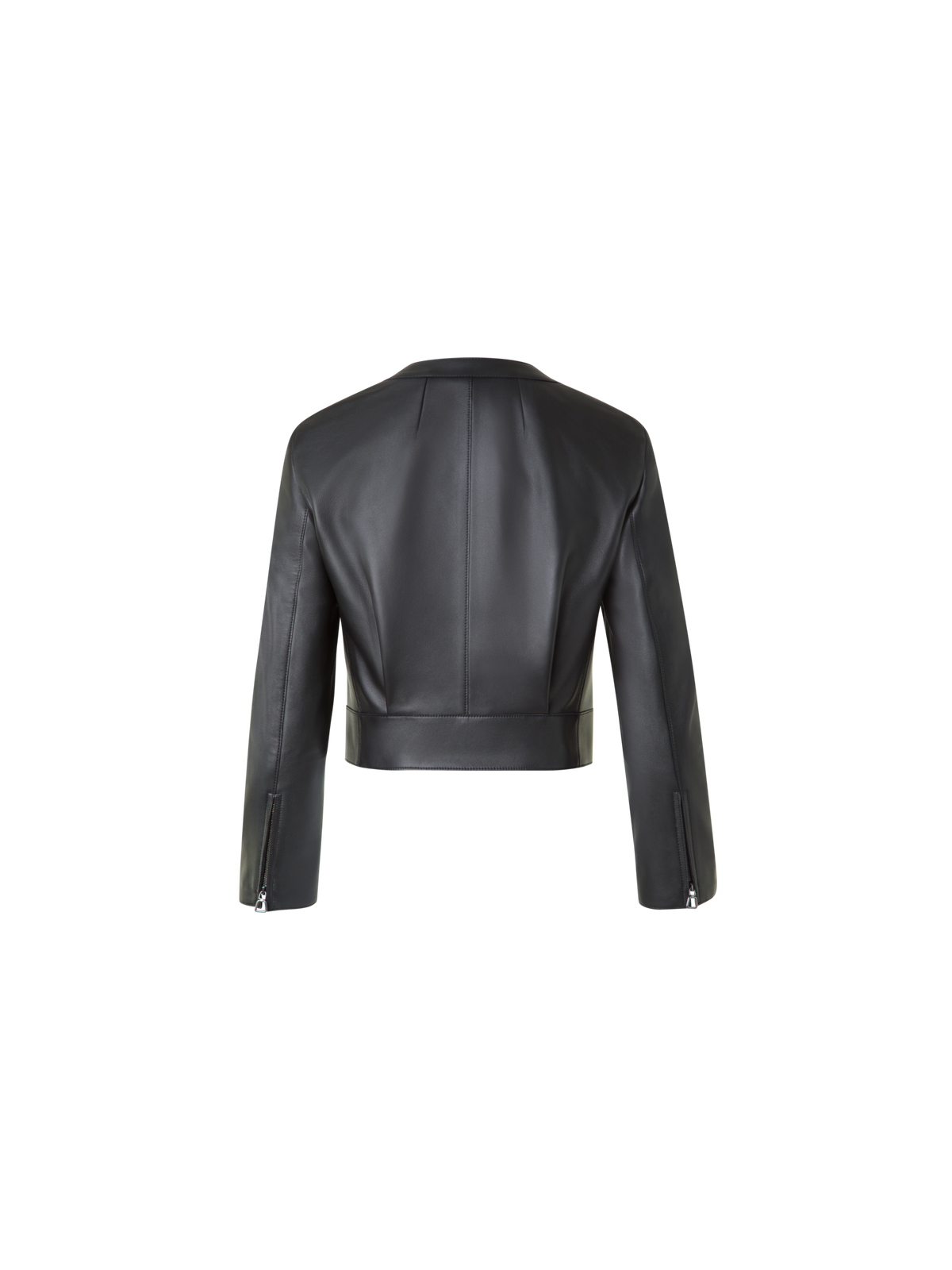 Designer Cropped Leather Jacket with Crew Neck - black - neutral