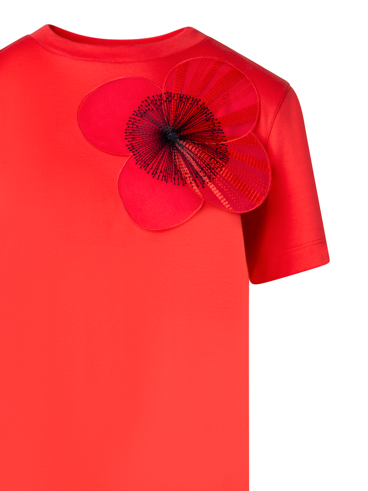 Designer Cotton Jersey T-Shirt with Organza Poppy - red
