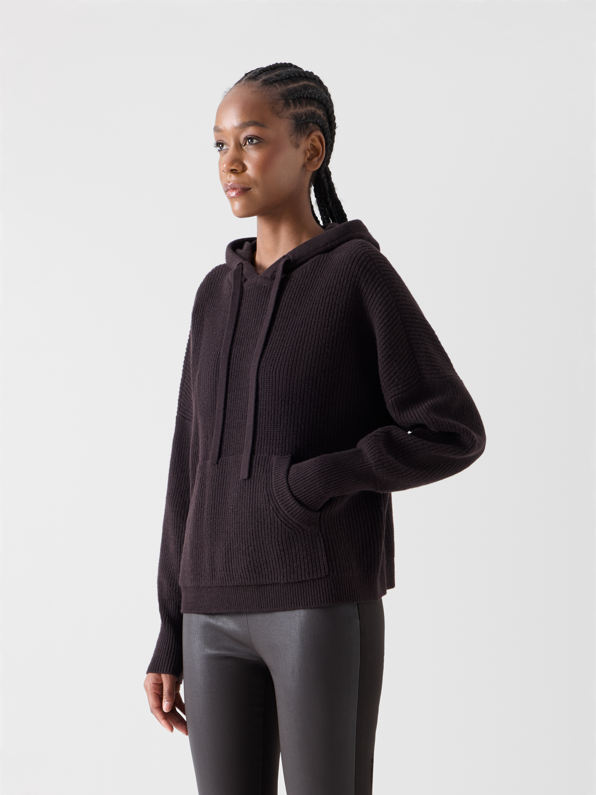 Designer Wool Cashmere Hoodie with Front Pocket - brown #editorial