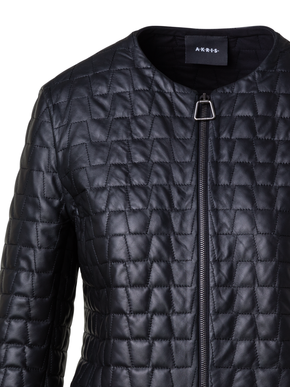 Designer Short Quilted Leather Jacket - black