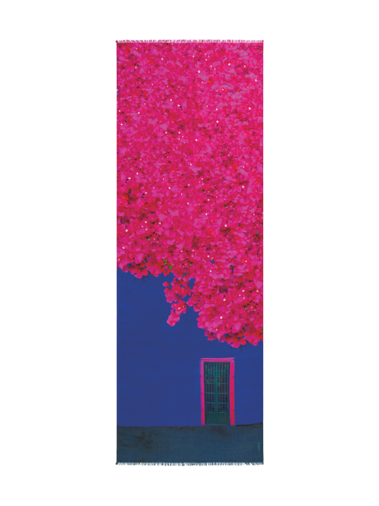 Designer Cashmere Silk Bougainvillea Porta Print Scarf - pink