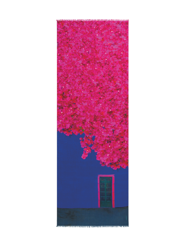 Designer Cashmere Silk Bougainvillea Porta Print Scarf - pink