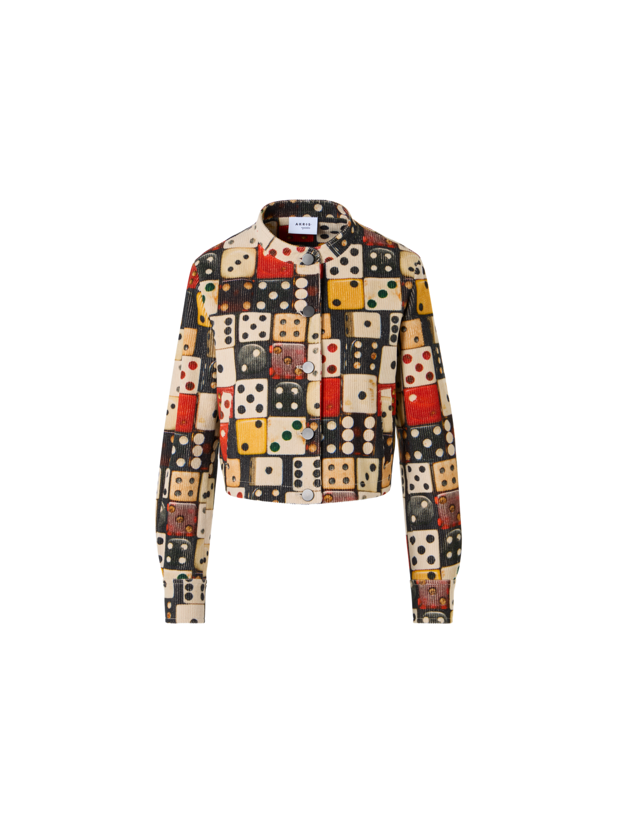 Designer Corduroy Jacket with Large Dice Print - multicolor