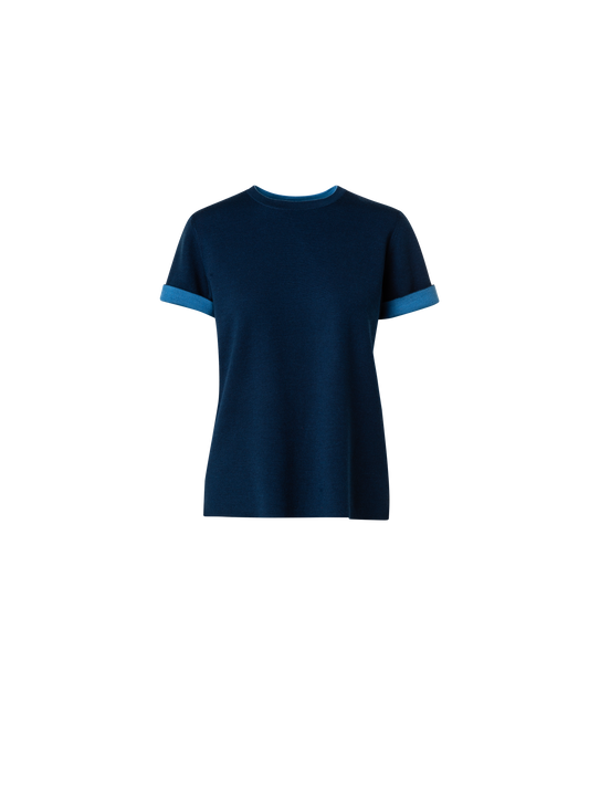 Designer Reversible Wool Silk Stretch Double-Face Top - navy - blue