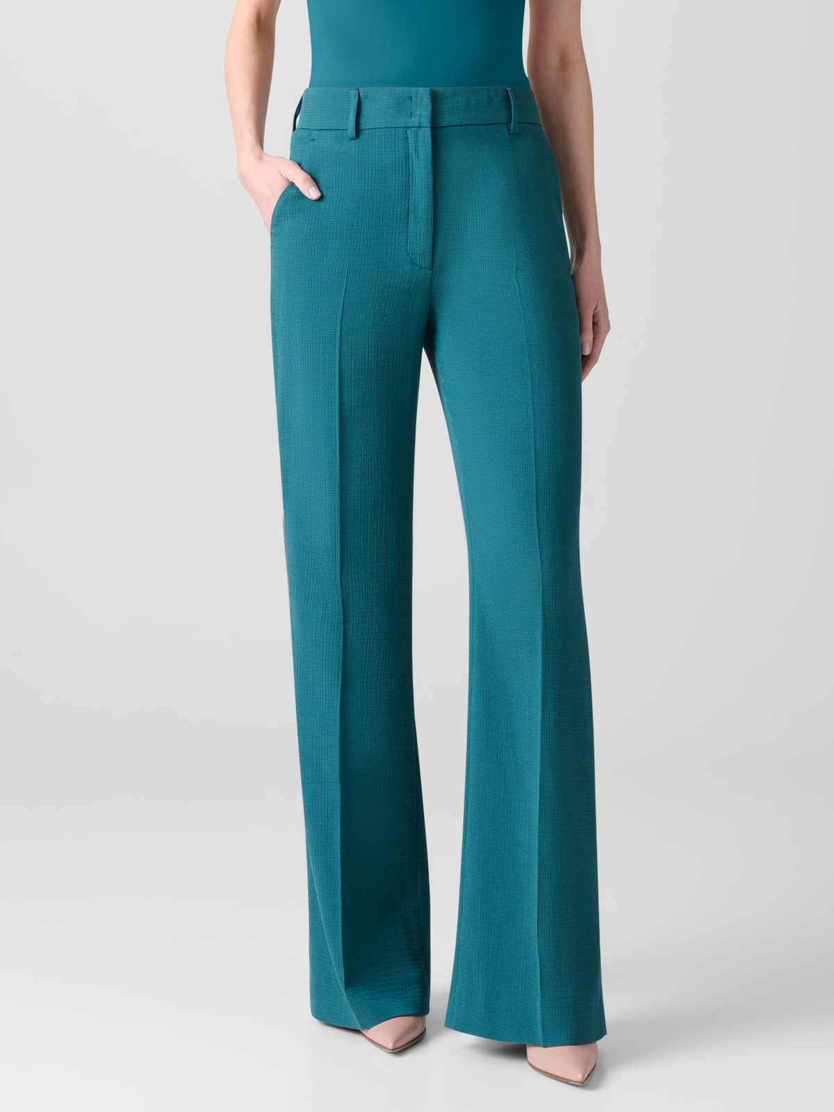 Designer Wide Structured Cotton Double-Face Pants - green
