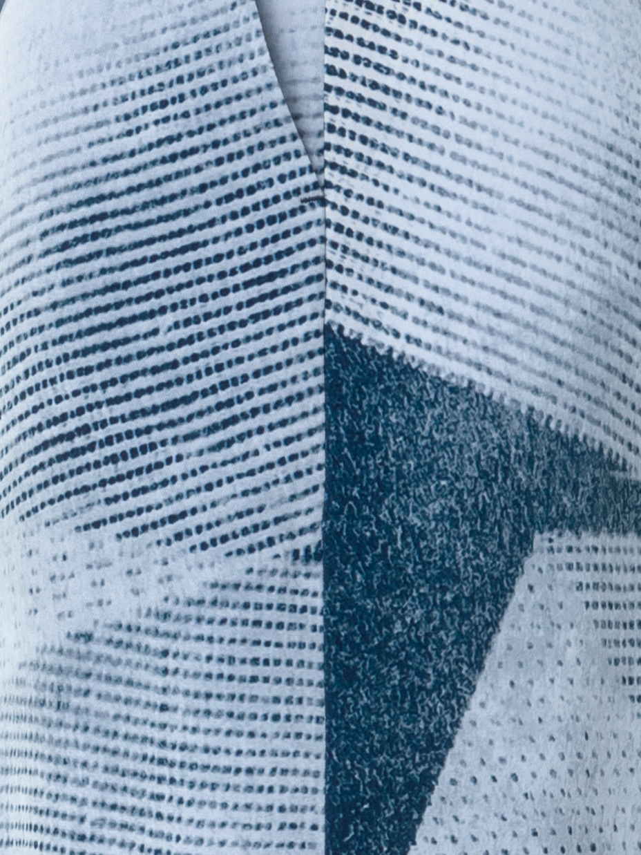 Designer Wide Straight Silk Pants in Zigzag Print - neutral - navy - blue - multicolor