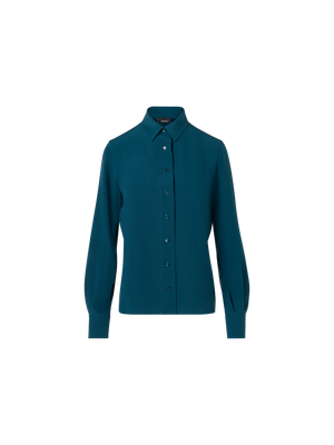 Designer Long-Sleeve Silk Crêpe Tunic Blouse - blue