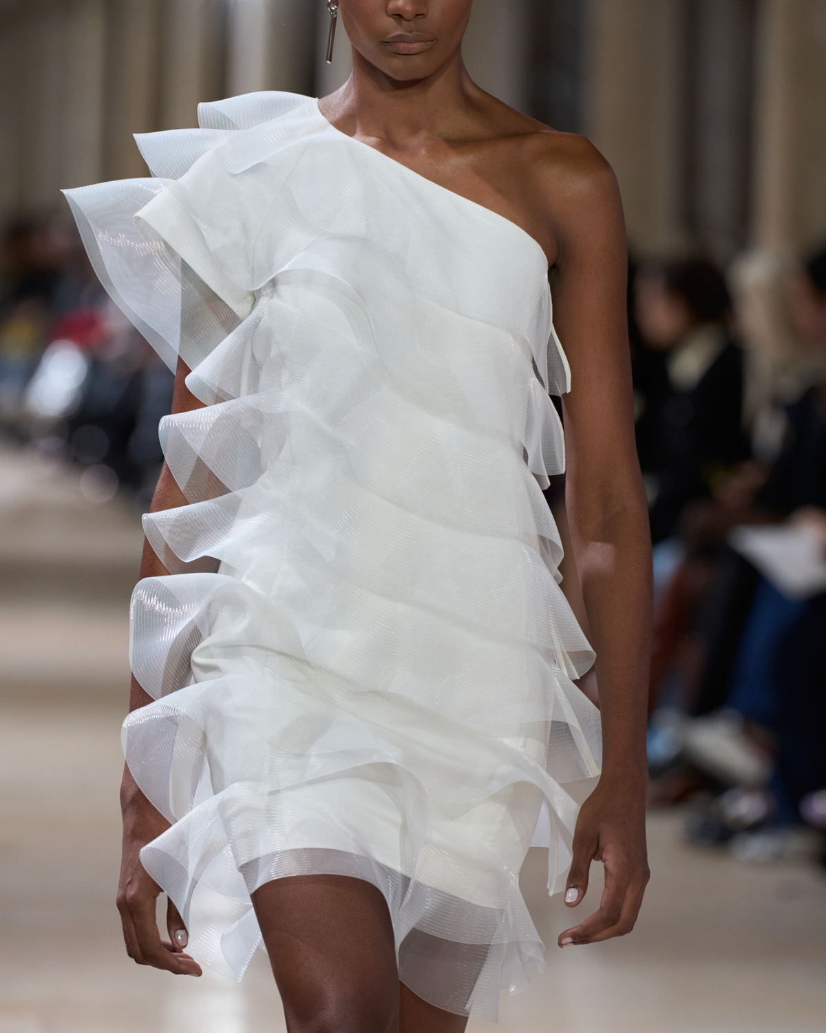 Designer Cotton Silk Cocktail Dress with Waves - ecru - white #editorial