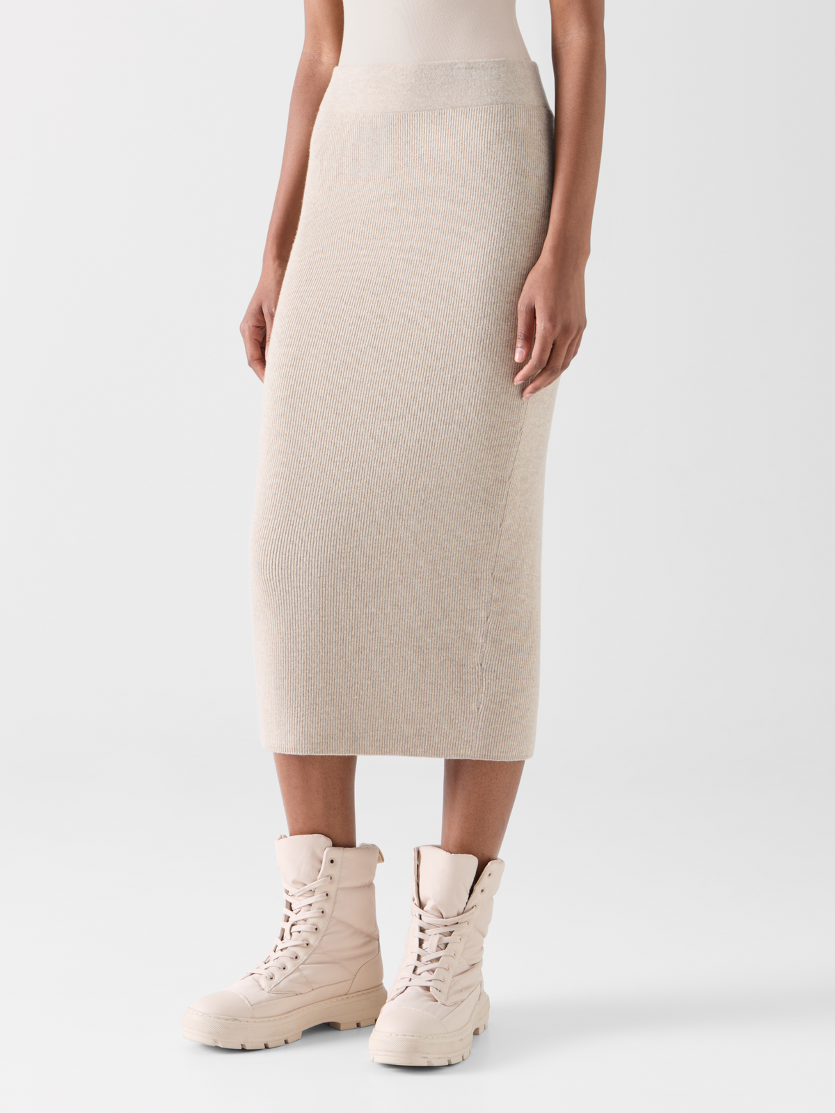 Designer Wool Cashmere Knit Tube Skirt - beige 