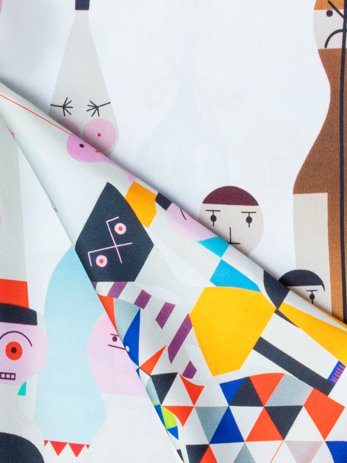 Designer Scarf in Silk with Wooden Dolls Print - multicolor