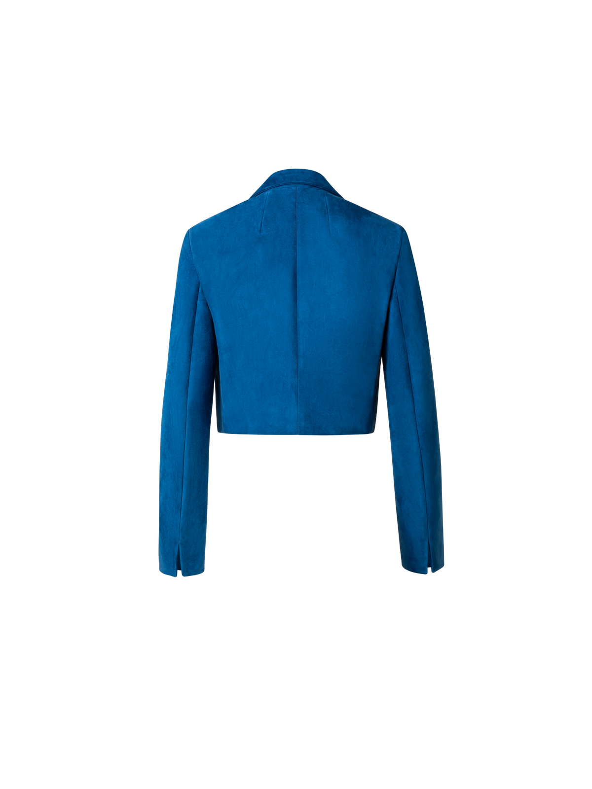 Designer Cropped Suede Leather Jacket with Lapel - blue