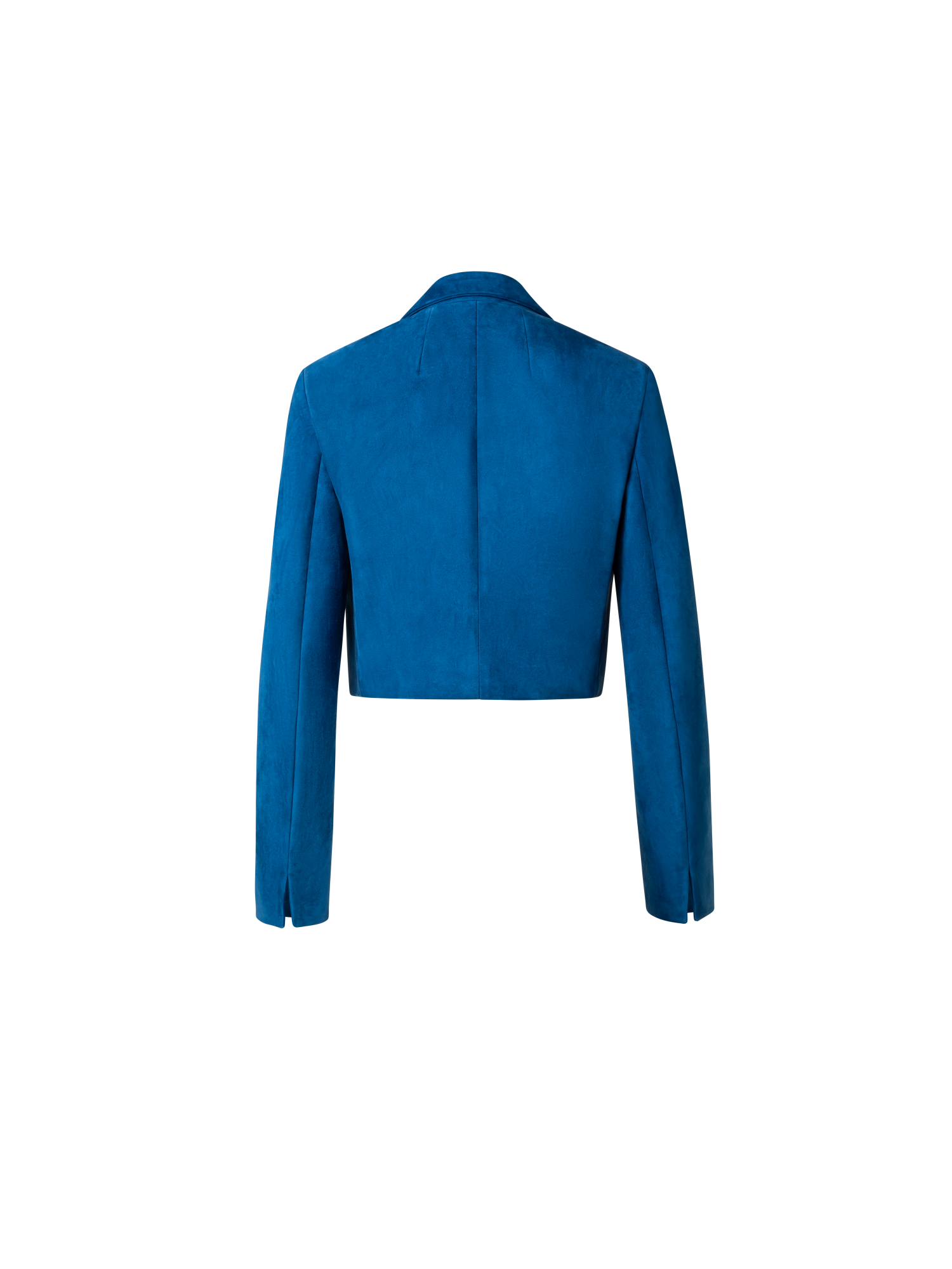 Designer Cropped Suede Leather Jacket with Lapel - blue